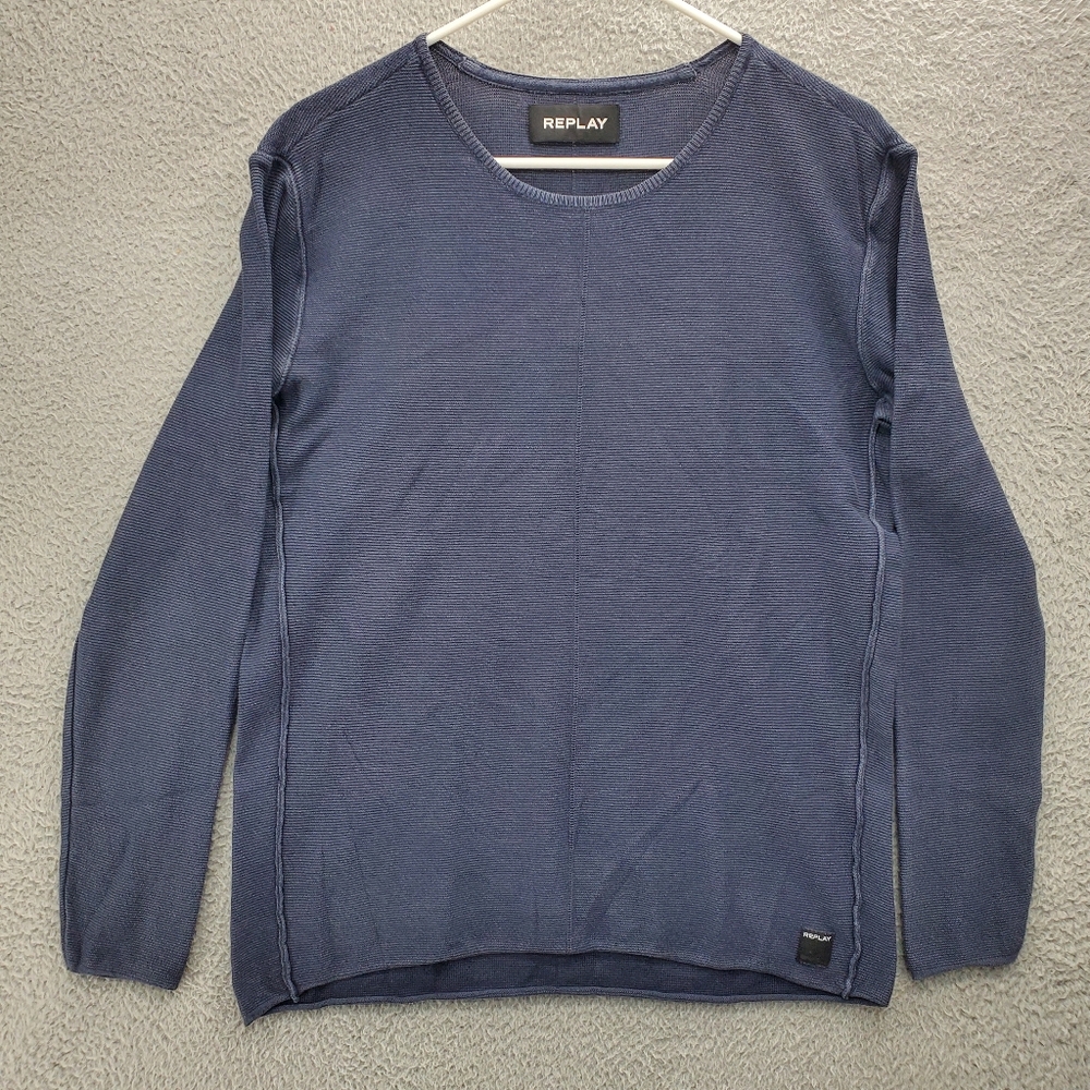 Replay Thermal Waffle Knit Shirt Long Sleeve Sweatshirt Mens Medium Blue
